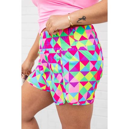 Multicolor Geometric High Waisted Athletic Shorts