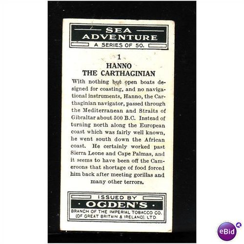 Ogden's Cards 1939 Sea Adventure No1 Hanno The Carthaginian Fine Mint