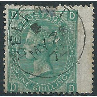 1871 SG117 1/- Green Plate 5 Good Used Wing Margin BELFAST CDS "DD" ..