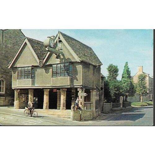 Burford, Oxfordshire - The Tolsey - Plastichrome postcard c.1960s