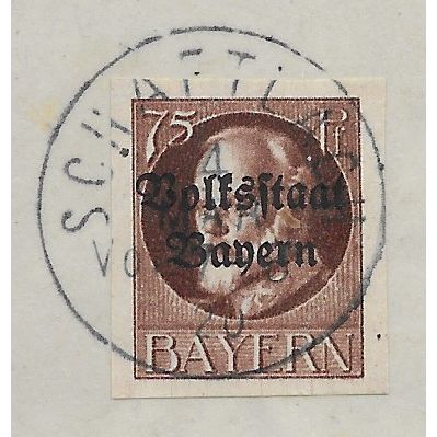 GER (BAVARIA) 1919 75pf KING LUDWIG III' (OVPT)(IMPERFED) FINE USED(EBID65-471)
