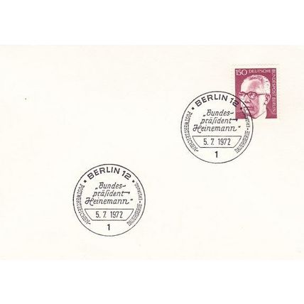 Berlin 1972 President Heinemann 150pf postcard FDC Berlin special cancel VGC