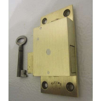 Antique Cabinet Cupboard Lock Solid Brass Has 1 working key 2 Levers 1920s era