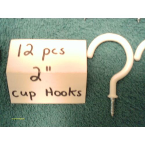 24 PCS WHITE PLASTIC VINYL COAT CUP HOOKS PLANT HANGERS (12) pcs ea 1 1/2" & 2"