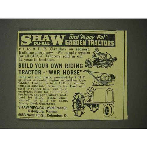 1946 Shaw Garden Tractors Ad - Du-All, Peppy-Pal