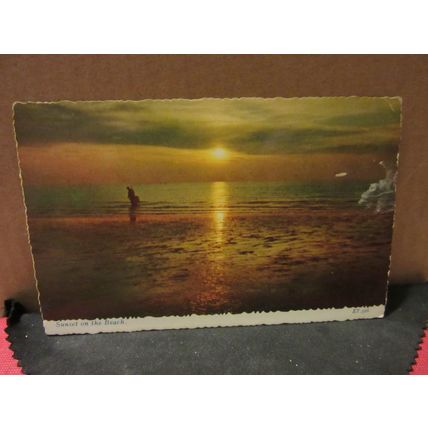 SUNSET on the BEACH, ENGLAND used vintage postcard by Charles Skilton 1969 pm =