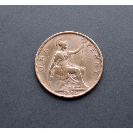 1897 Queen Victoria Great Britain Bronze One Penny Veiled Head