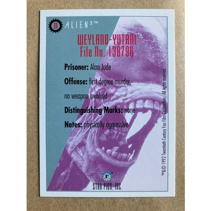 Alien3 Base trading card # 68 Alan Jude (A) 1992 Star Pics Dark Horse