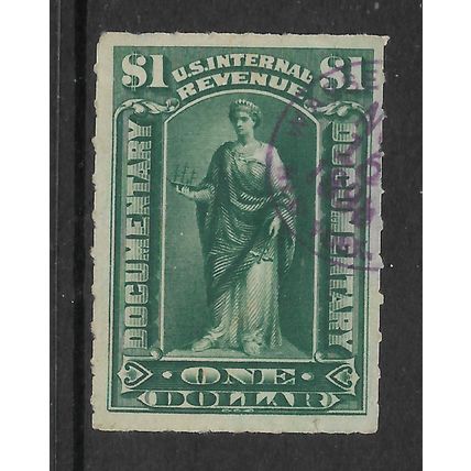 USA 1898 $1 DOCUMENT REVENUE GREEN TAX STAMP FINE USED#2