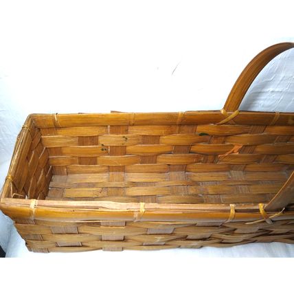 Light/Medium Brown Small Wicker Woven Band Rectangle Painted Berries/Corn/Basket