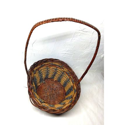 Round Straw Rattan "Colorful!" Basket w/ "Tall Hoop Handle!" - 6.5"x6.5"x12"