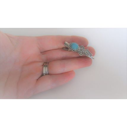 Turquoise blue stone metal native alligator hair clip for thin fine hair