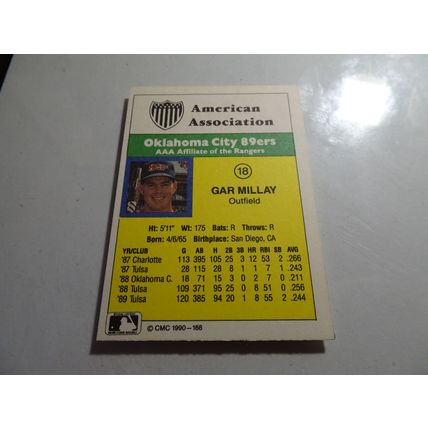 1990 CMC Card # 168 Gar Millay Very Good-Excellent (4) Oklahoma City 89ers