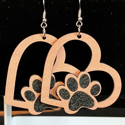 Earrings Heart-Shaped Dog Paw Wooden Dangle Earrings #452