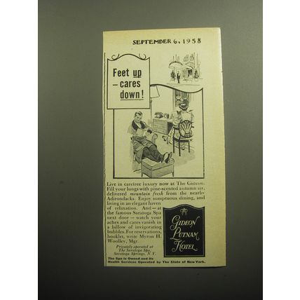 1958 Gideon Putnam Hotel Ad - Feet up - cares down