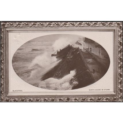 North Shore in Storm, Blackpool, Lancashire, 1910 - Edward Rhodes Green RPPC