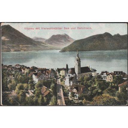 Vitznau mit Vierwaldstätter See und Bahntrace, 1907 - Stolle AK