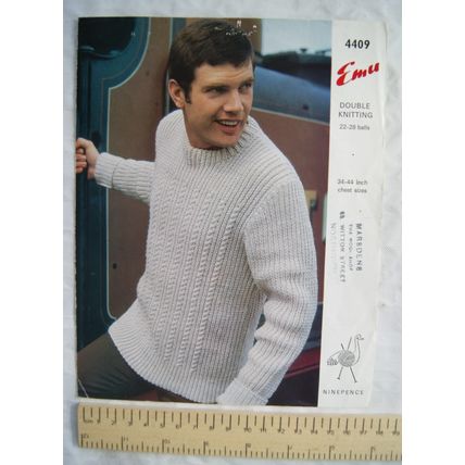 Vintage: Emu 4409 man's sweater, DK, 34-44 inch, 86-112 cm chest