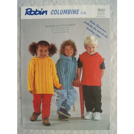 Vintage: Robin 9043 sweater, cardigan & gilet with hood, 20-30 inch / 51-76 cm
