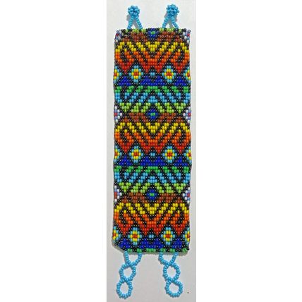 Traditional Huichol Art. Mexico Glass Seed Beads Bracelet. Crazy Waves 4