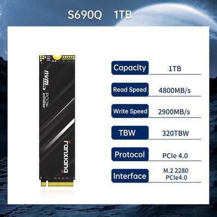 1TB Nvme SSD Pcie Gen4 M.2 Internal Gaming SSD for PS5, up to 4800 Mb/S, 3D NAND