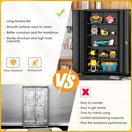 Greenvelly 72" H Metal Garage Storage Cabinet with 2 Doors and 4 Adjustable Shel