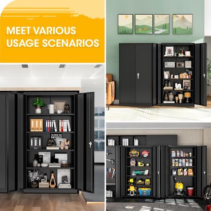 Greenvelly 72" H Metal Garage Storage Cabinet with 2 Doors and 4 Adjustable Shel