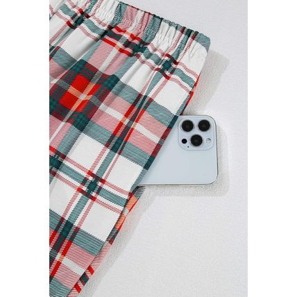 Red Christmas Plaid Print Two Piece Long Sleeve Pajamas Set