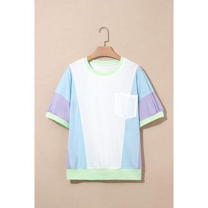 White Color Block Patchwork Half Sleeve Oversized T Shirt