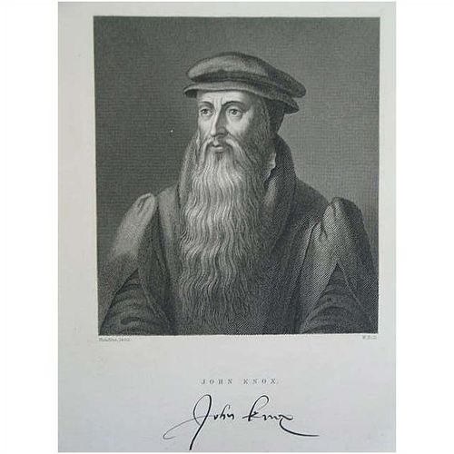 John Knox - Victorian Portrait Print - Antique Print by W Hall After Hondius