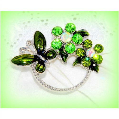 Summer Gift Green Crystal Floral Butterfly Brooch Jumper Clasp Pin Jewellery 466