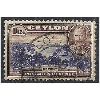 Ceylon 1935 SG378 1 Rupee Violet Blue & Chocolate Fine Used . .