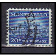 Used 1047 20c Monticello Fine Plus Perf Initials KA5832