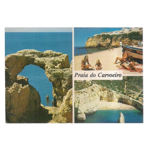 PRAIA DO CARVOEIRO, PORTUGAL used postcard 1984 postmark =
