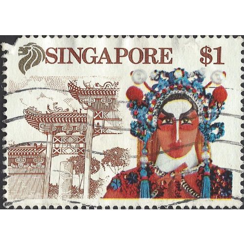 SINGAPORE, Chinese opera singer, Siong-Lim temple, violet-brown 1990, $1, #3