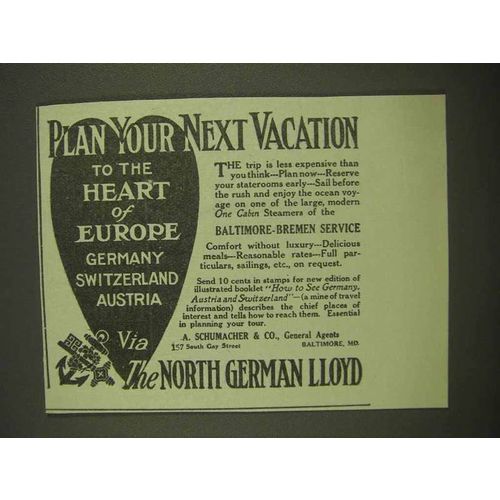 1912 North German Lloyd Cruise Ad - Heart of Europe