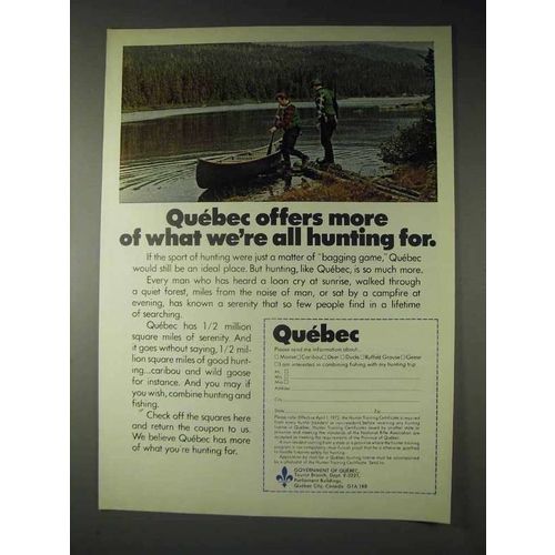 1973 Quebec Canada Tourism Ad - All Hunting For