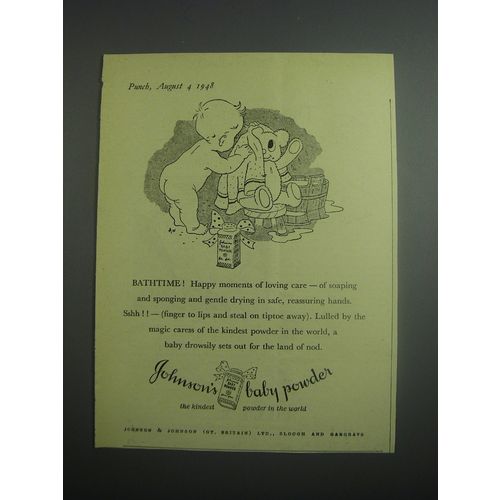 1948 Johnson's Baby Powder Ad - Bathtime! Happy moments of loving care
