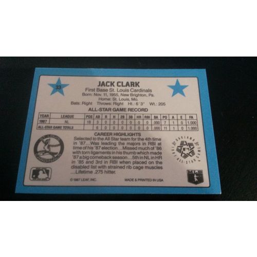 1988 Donruss All-Stars Card # 33 Jack Clark Excellent (5) St Louis Cardinals