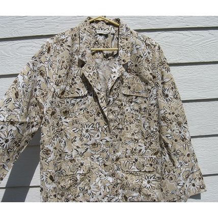 Womens Studio Works Jacket 1X 50 Chest Linen Blend Lightweight Flowers