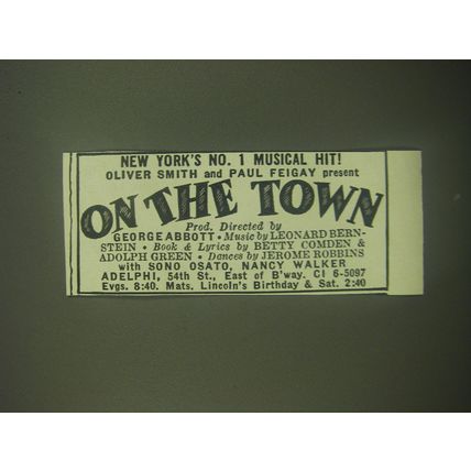 1945 On the Town Play Ad - New York's No. 1 Musical Hit!