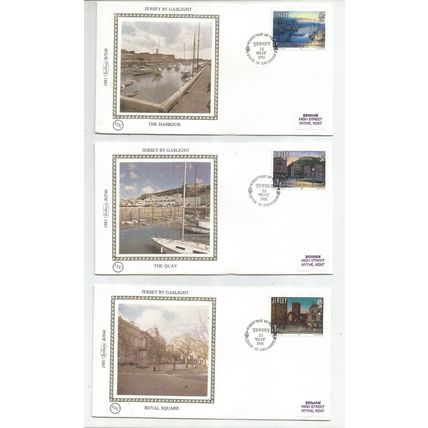 Jersey 1981 Gas Lighting Transport Benham Silk First Day Covers SG 279 / 283