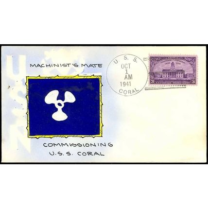 USS CORAL PY-15 Patrol Yacht - Mae Weigand Hand Painted NAval Cover