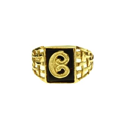 Letter Initial C on Natural Black Onyx Men Ring Solid 10k Yellow Gold Size 11