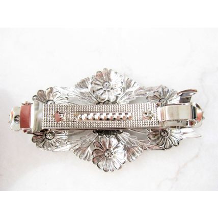 Copper plated brass or silver metal flower filigree hair clip barrette