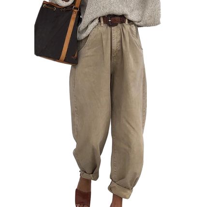 Khaki Solid High Waist Casual Pants