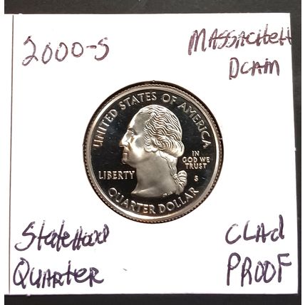 1- 2000 S ( CLAD PROOF/ DCAM ) MASSACHUSETTS STATEHOOD QUARTER.