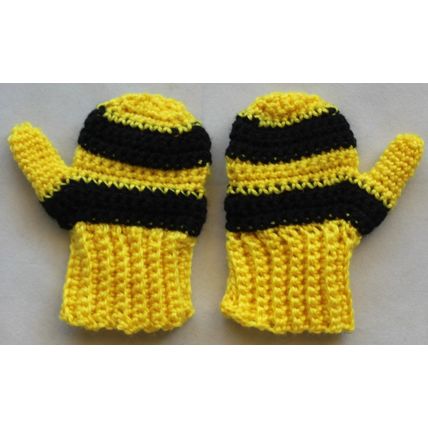 Pair of Hand Crocheted Children's Bee Mittens - Made in Australia