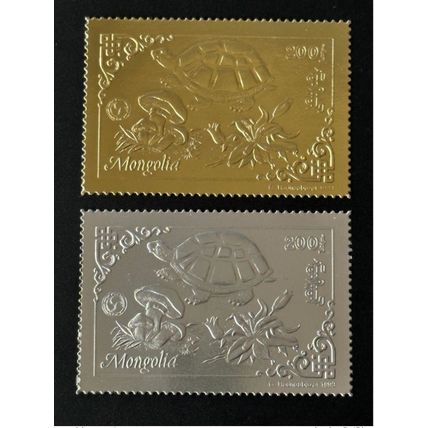 Mongolie 1993 Mi. 2477 - 2478 A Or Argent TOPEX '93 Tortue Fleur Champignon