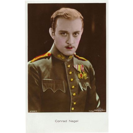 Conrad Nagel Film Star Military Uniform Real Photo Hand Coloured Postcard